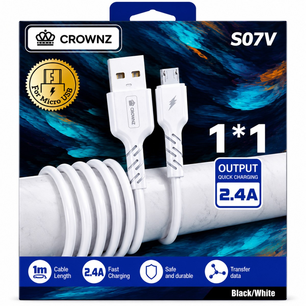 Crownz S07V Micro USB Charging & Data Cable