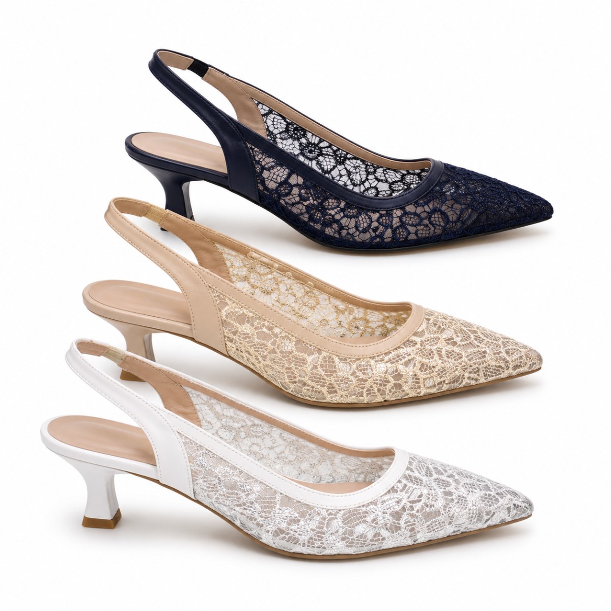 Elegant Lace Slingback Women's Heels