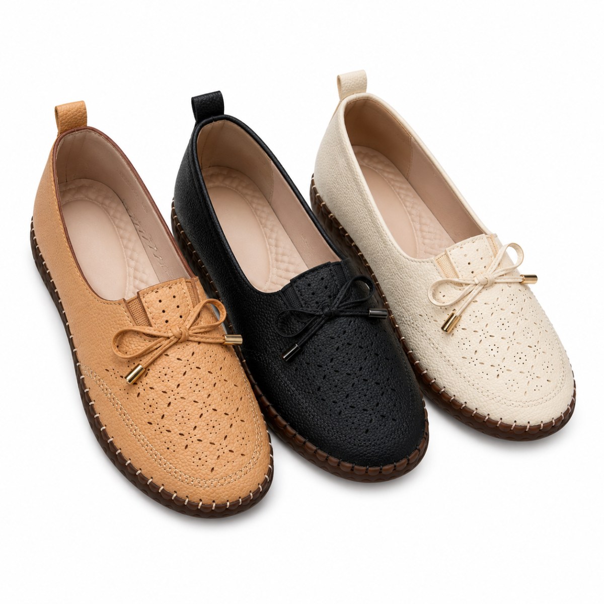 Elegant Bow Perforated Women's Ballerina